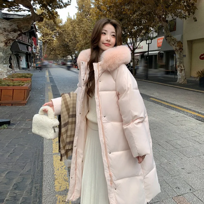 Women Longline Hooded Puffer Coat Faux Fur Trim Quilted Padded Jacket Thickened Thermal Insulated Windproof Winter Outerwear