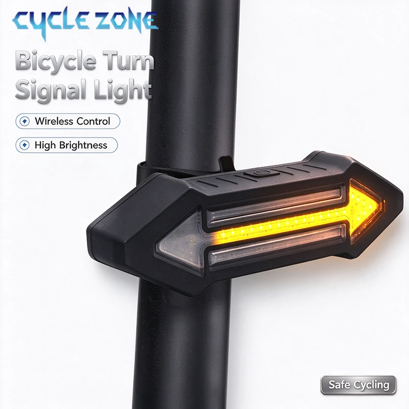 LED Bike Wireless Rear Light Bicycle Taillight with Brake Sensing Charging Remote Control Turn Signals Bike Warning Tail Light
