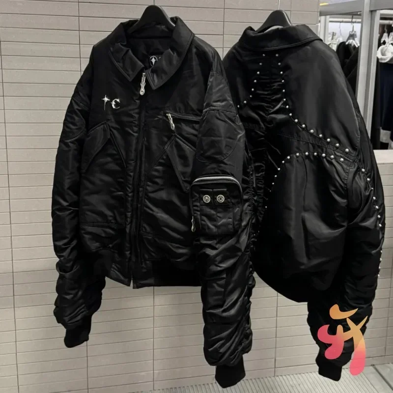 Winter Thick Warm Thug Club Jackets Star Moon Rivet Metal Zipper Bomber Flight Coats Heavy Cotton Men Women Cleanfit Tops