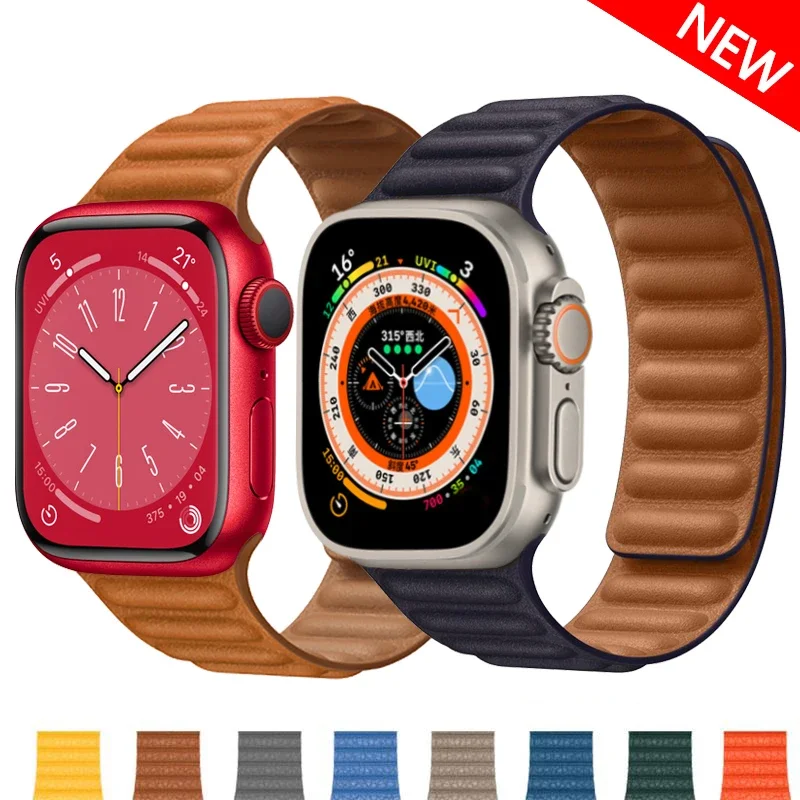 

Leather Strap for Apple Watch Band 49mm 45mm 41mm 44mm 42mm Original Magnetic Loop Link Bracelet iWatch Ultar 2 9 8 7 6 SE 5 4 3