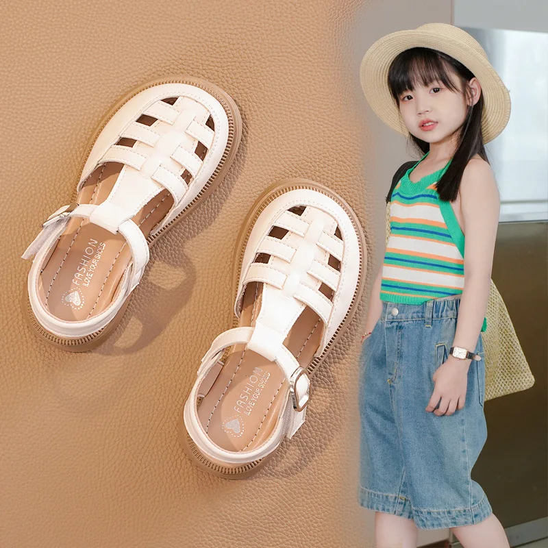 Kids Sandals 2026 Summer Sandals for Girls Fashion Children Cut-Outs Beach Shoes Braided Style Causal Walking Flat Sandals