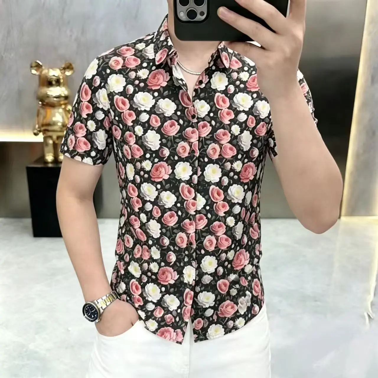 Colorful Floral Luxury Shirts For Men Short Sleeve Casual Trend Summer Quality Polyester Blend Comfortable Fit Camisas De Hombre