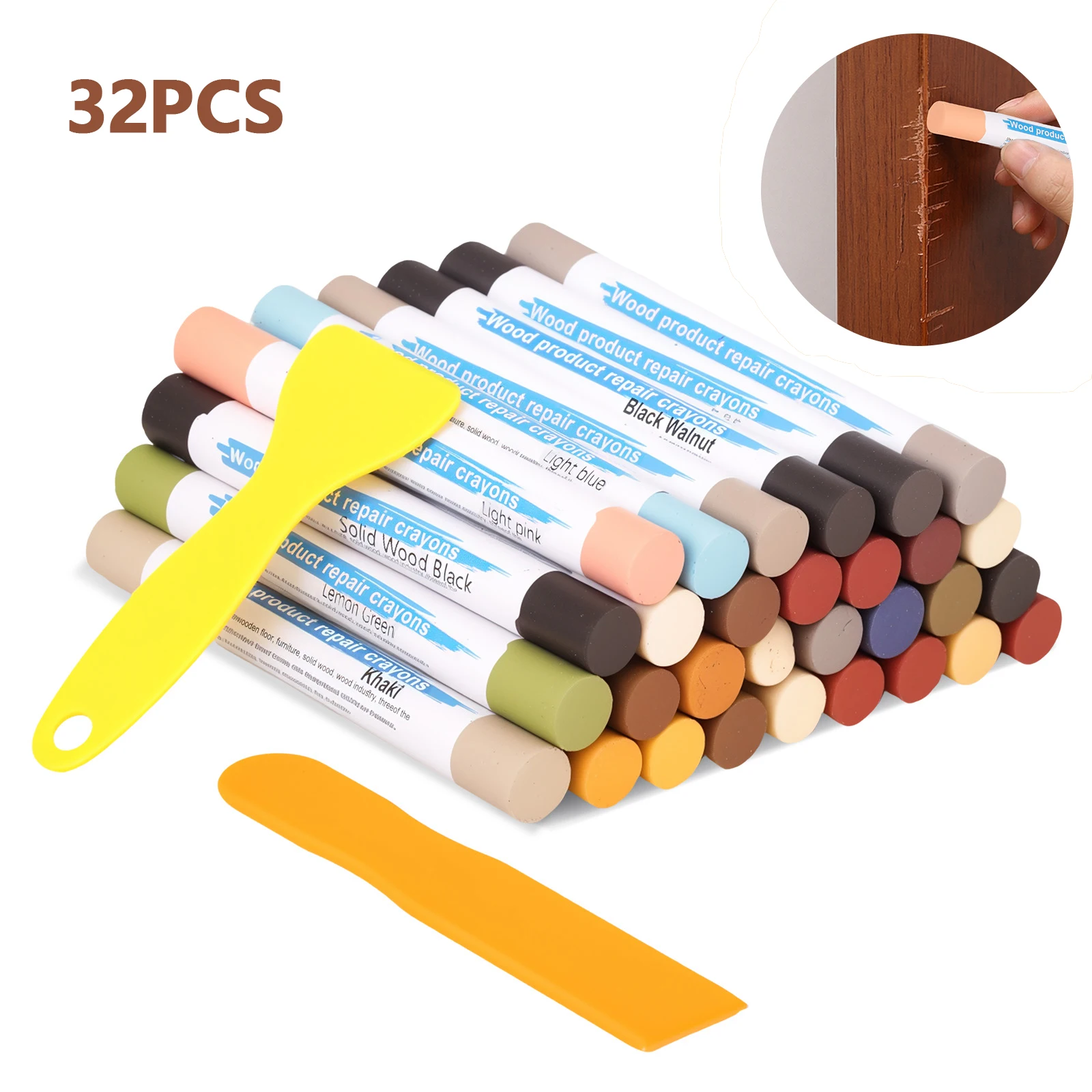 32Colors Furniture Repair Wax Wooden Crayons Waterproof Furniture Floor Wood Filler Sticks Repair Kit For Stains Scratches Home