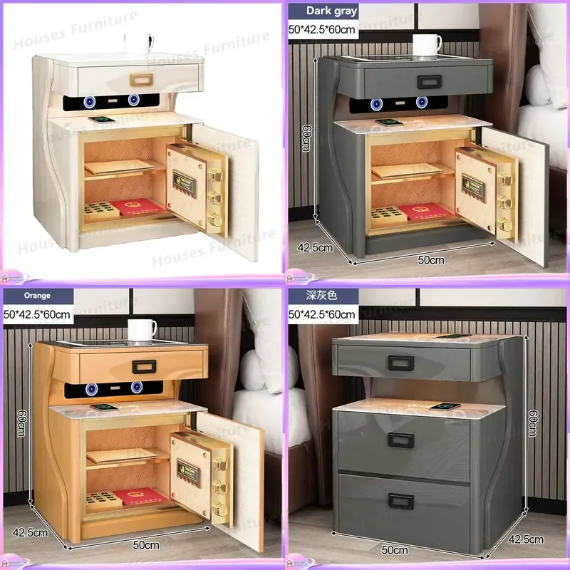 Smart Bedside Table with Safe Luxury Design Modern Bedroom Furniture Nightstand Storage Cabinet Home Decor Accent Table
