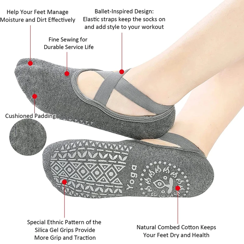 Frauen Hohe Qualität Atmungsaktive Yoga Socken Silikon Non-Slip Bandage Pilates Socke Damen Ballett Tanz Fitness Workout Baumwolle Socken – Detail 10