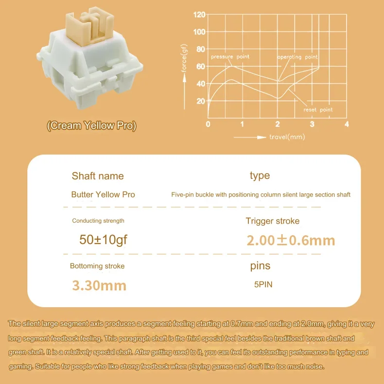 Outemu-Commutateur de clavier mécanique à cinq broches, bricolage, échange à chaud, silencieux, corps, jaune crème