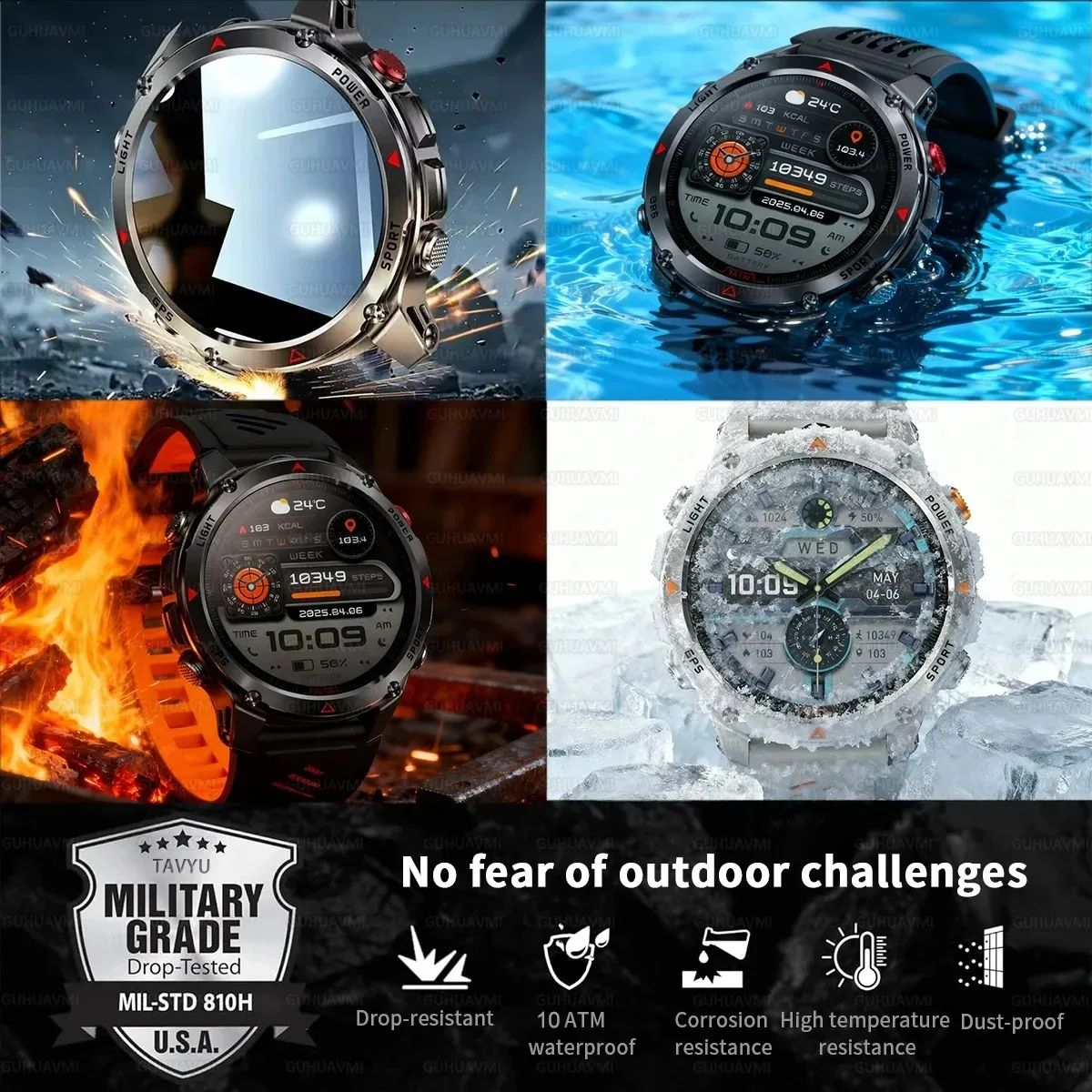 Xiaomi T-REX3 الرجال الرياضة في الهواء الطلق SmartWatch العسكرية جودة HD شاشة عرض معدل ضربات القلب BT دعوة 10ATM سوار مقاوم للماء