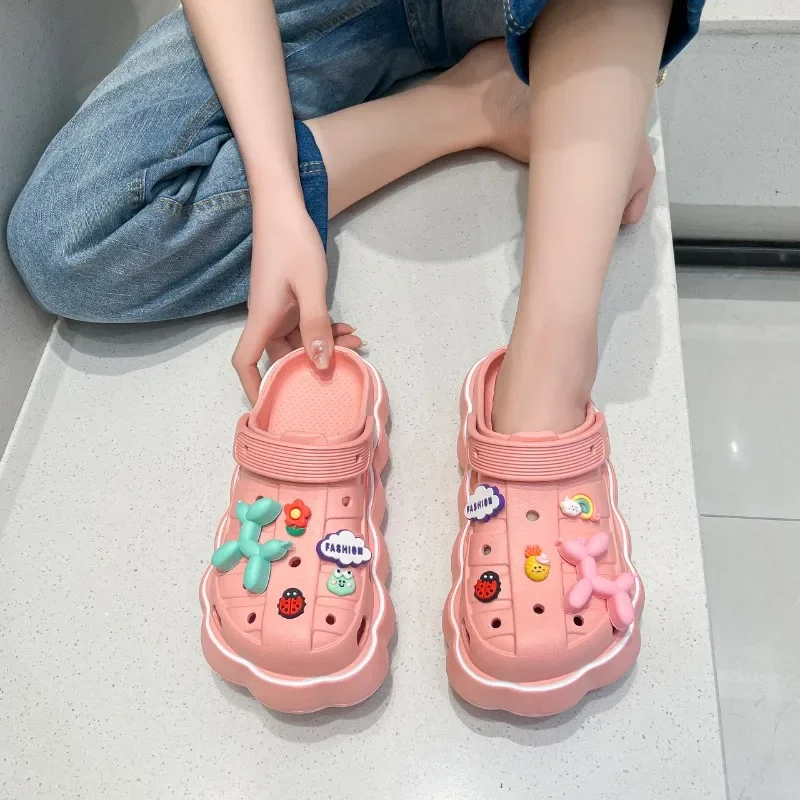 Rubber Slippers Flat Shoes Female Cover Toe Slides Summer Clogs Woman Soft Beach Fabric Concise PU Casual Fretwork Basic