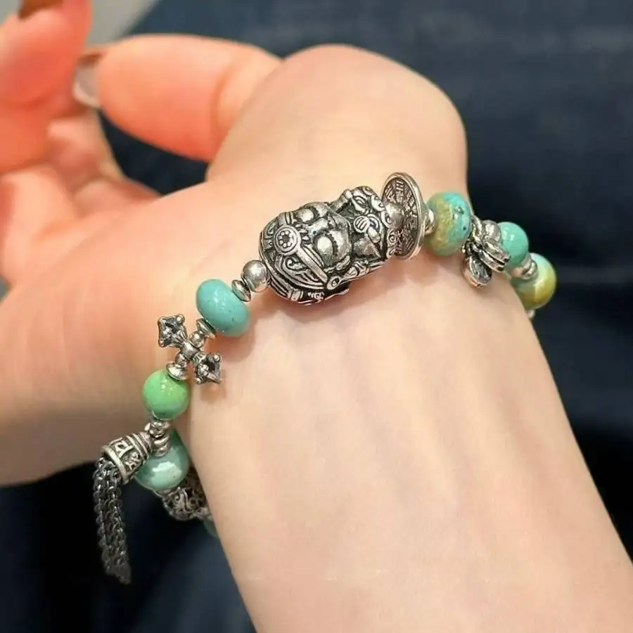 

Handmade natural Turquoise bead bracelet,men's cuff button ,Ramadan prayer bead,women's meditation,holiday gift,daily wear