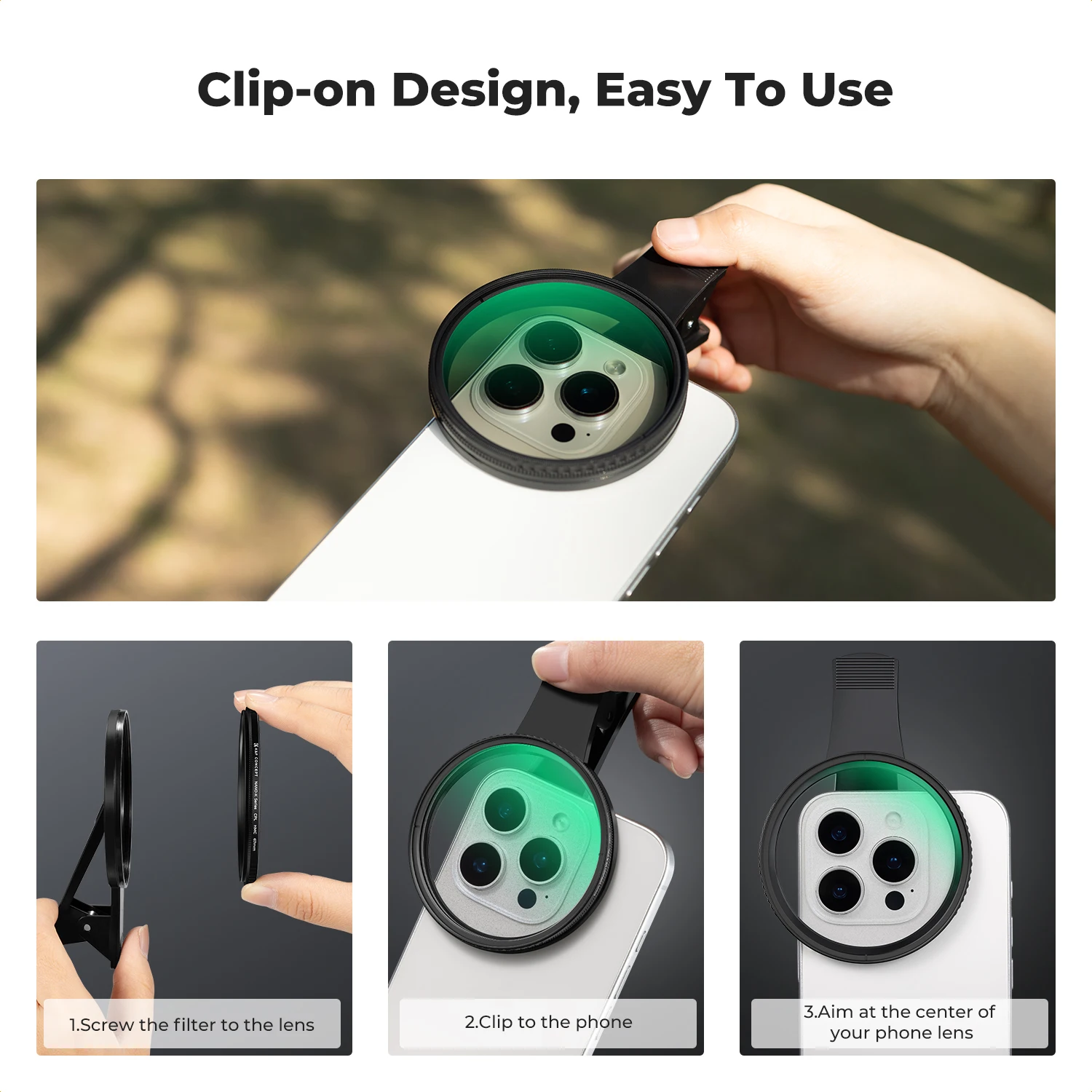 K&F Concept 67 мм Phone ND Filter ND2-32 CPL Filter 1/4 1/8 Black Pro Mist Filter Clip-on для iPhone Мобильный смартфон Камера