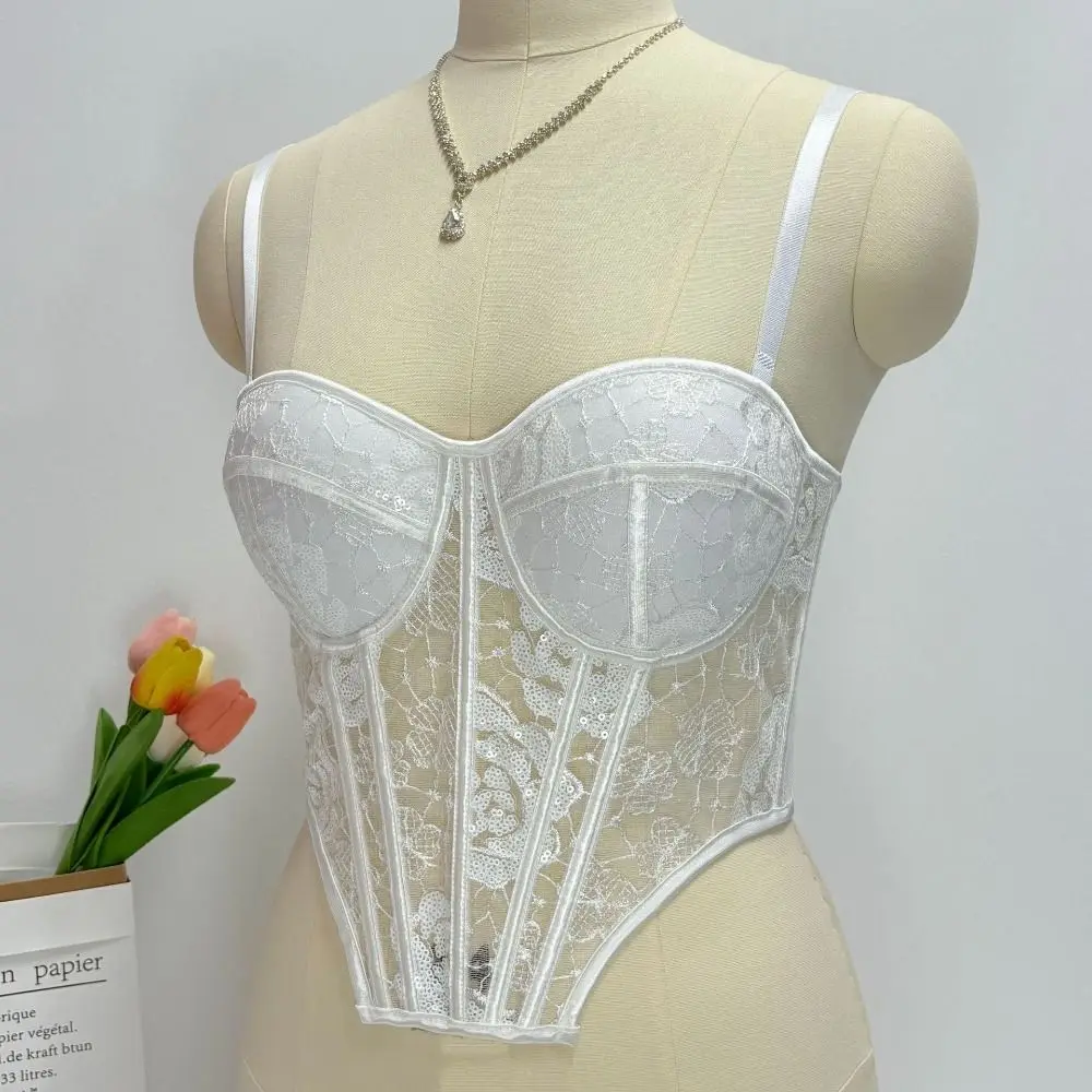 เสื้อสายเดี่ยวลูกไม้ปักเลื่อมทรงเข้ารูป แขนกุด สไตล์คอร์เซ็ท  สำหรับฤดูใบไม้ผลิและฤดูร้อน