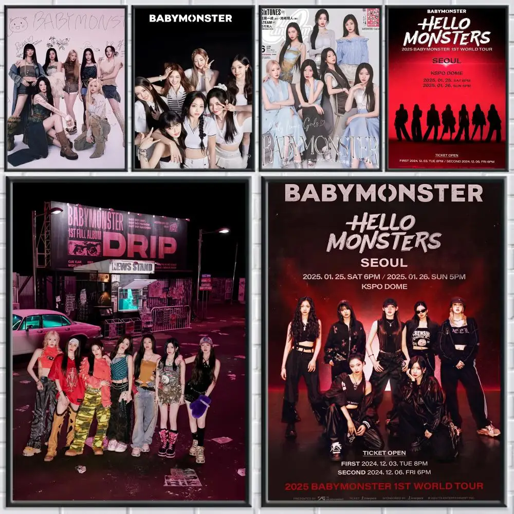 

KPOP B-babymonster Poster Trendy Aesthetic Wall Art Good Sticker Printed on PP Paper for Living Room Bar Decoration