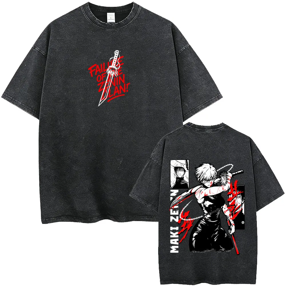 Washed Vintage Anime Jujutsu Kaisen Zenin Maki Graphic T-shirt Men Fashion Oversized T Shirt Men's Retro High Quality T-shirts