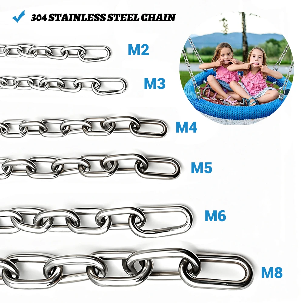 

Hot Sale 304 Stainless Steel Chain 1M Length 2-6mm Optional Rustproof Heavy Duty for Home Improvement Hardware