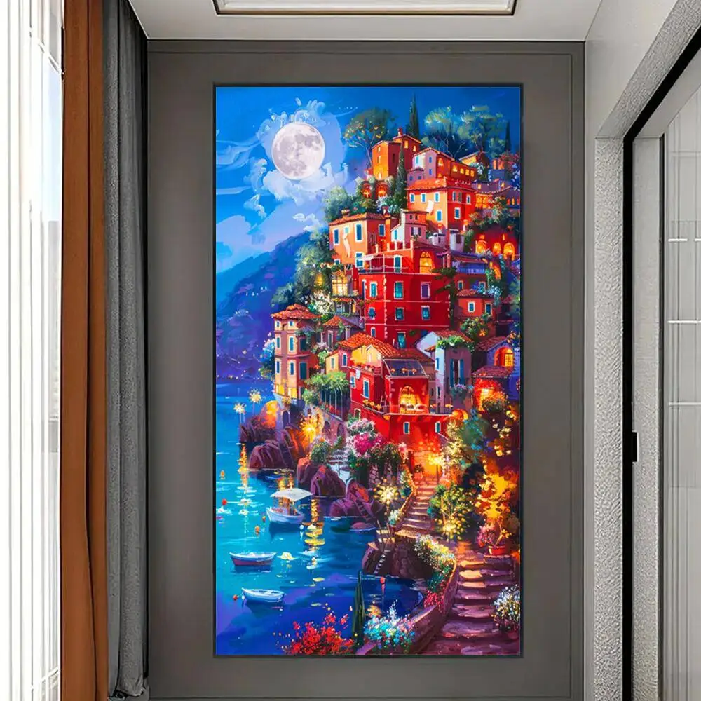 HUACAN Neuheiten Große Größe Diamant Mosaik Haus Mond Diamant Malerei Stickerei Landschaft Wand Dekoration