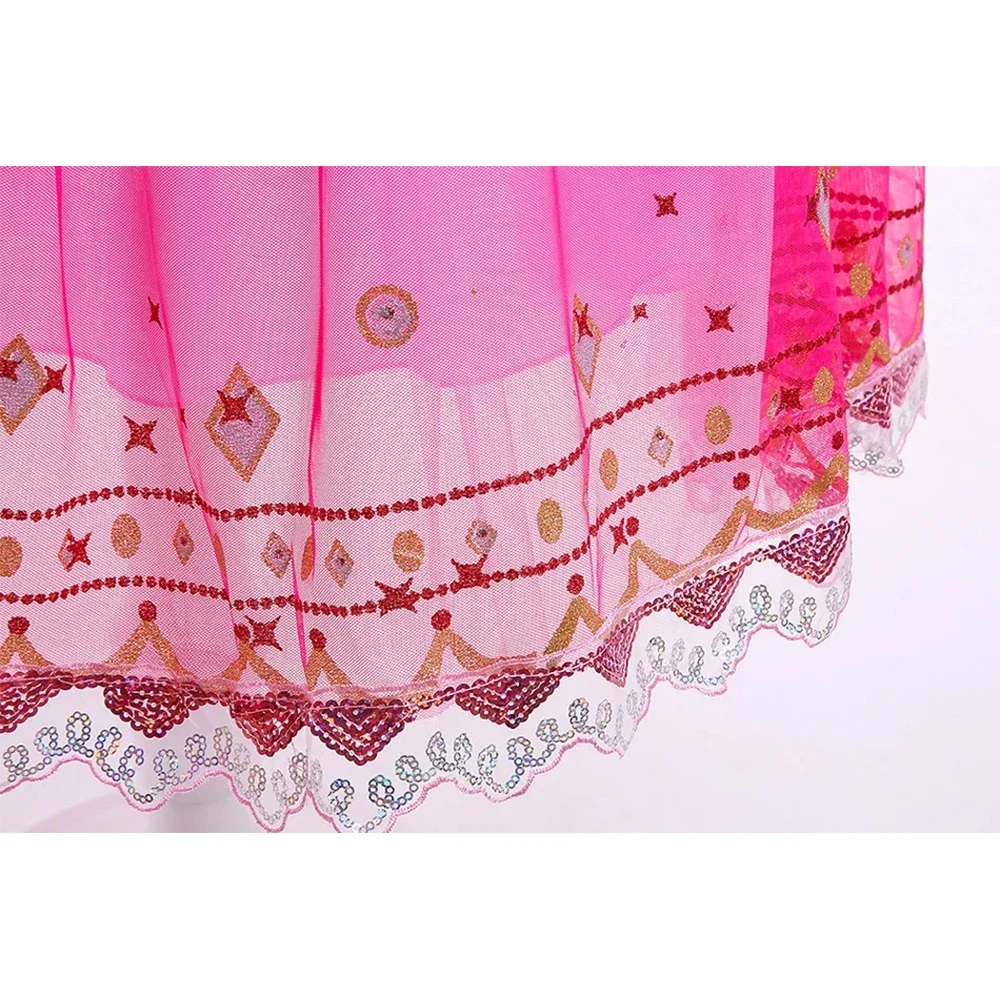 فستان أورورا للفتيات بأكمام طويلة، زي جميل للنوم بدون أكتاف للأطفال، ملابس أميرات لحفلات عيد الميلاد الفاخرة