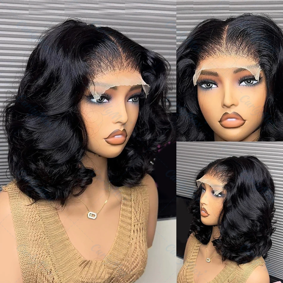 Brazilian 250% Short Bob 13x6 HD Transparent Lace Front Body Wave 13x4 Lace Frontal Human Hair Wavys 5x5 Closure Wig For Women