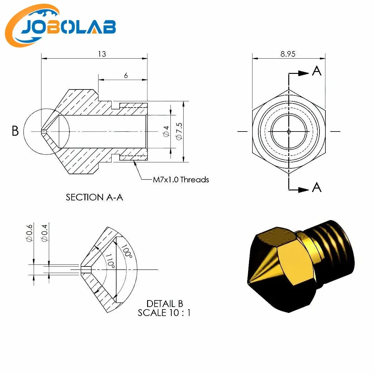 20pcs MK10 M7 Extruder Brass Nozzle 1.75mm Brass Extruder Print Head for 3D Printer Wanhao Dupicator D4/I3/Dremel QIDI Makerbot