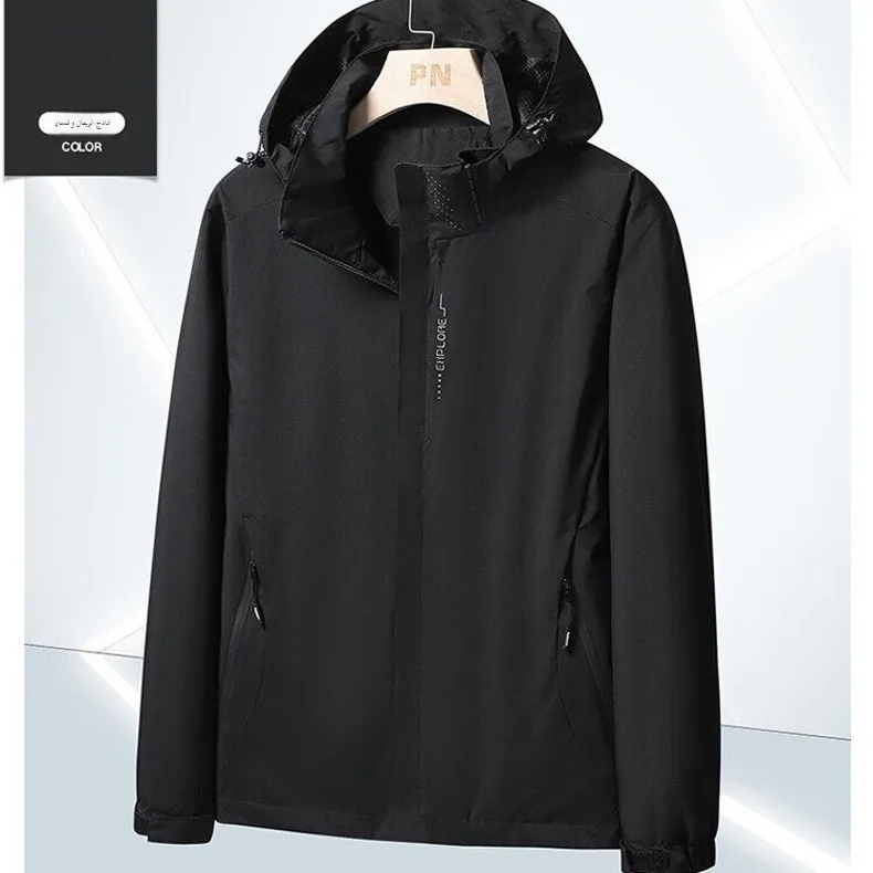 

Lightweight Spring Autumn Raincoat Outdoor Men's Jaet Hooded Logo Printed Women's Waterproof Polyester Fibre Coat for Middl...