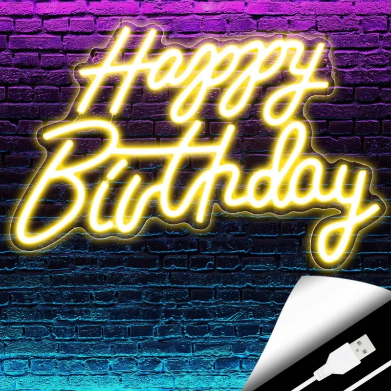 KABOER Neon Sign Night Light decorazioni per feste USB Powered 5V Happy Birthday Party Club camera da letto Wall-15.7x10.6 pollici bianco caldo