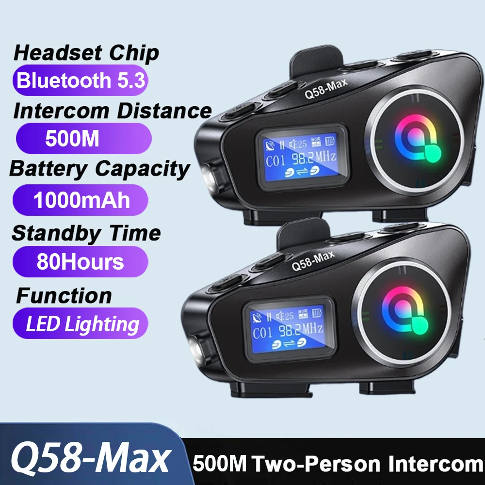 

Q58-Max Motorcycle Intercom Helmet Headset Bluetooth 5.3 Headphone LCD Display Motorbike Interphone Wireless Music Player
