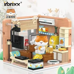 Creative inbrixx Cute Cats Building Blocks, Anime City Street Scene Assembly Decoration Children's DIY Puzzle Toys Girl Gifts