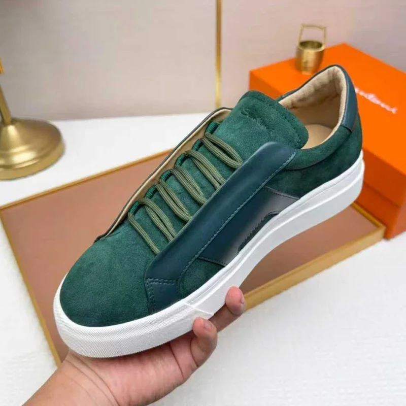 

New men's low cut lace up frosted leather patchwork cowhide lining casual sports shoes