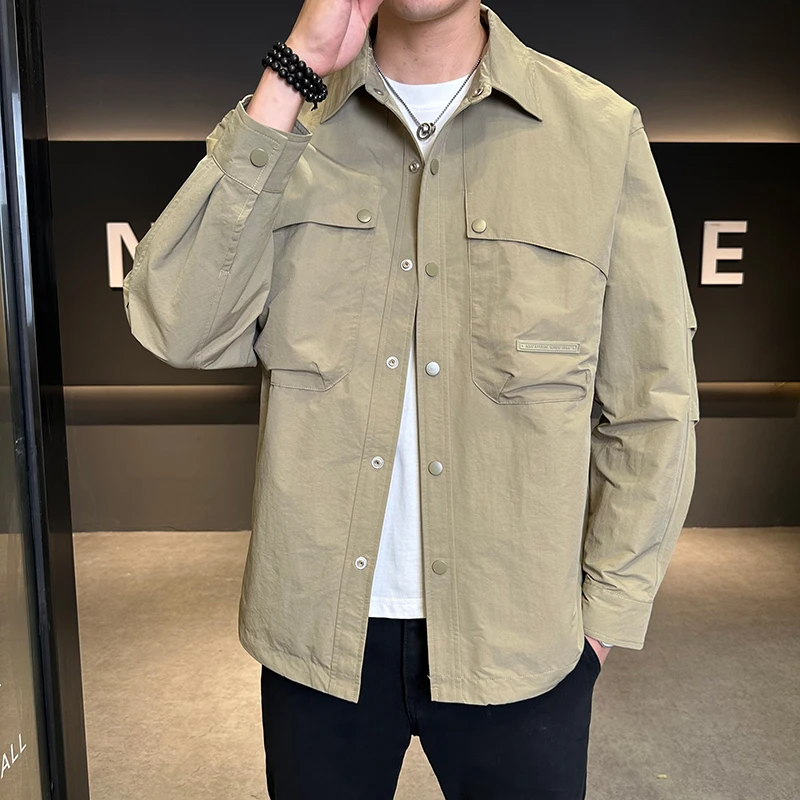 Spring New Men Comfortable Loose Long-Sleeved Jacket Men'S High-Quality Large Size Versatile Casual Solid Color Lapel Jackets