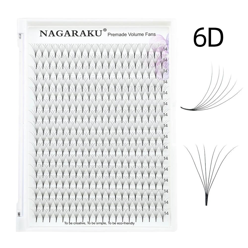 NAGARAKU Vorgefertigte Fächer mit scharfem, schmalem Stiel, Wimpernverlängerung, 5D, 6D, 10D, dünne, spitze Basis, russische Fächer, fertiges russisches Volumen