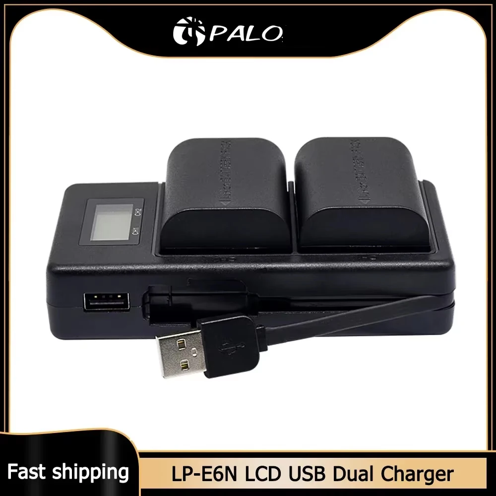 PALO LP-E6 LP-E6N LP E6 Charger LCD USB Dual Charger for Canon EOS 6D 7D 5D Mark II III IV 60D 60Da 70D 80D 5DS R XC10 Charger