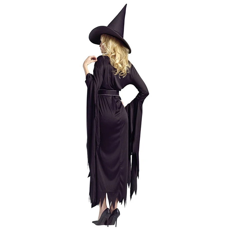 Fatos de Bruxa Halloween para Mulher, Roupa Cosplay Black Wizard, Fantasia Sexy, Masquerade, Festa de Carnaval, Vestidos Performance, Adulto