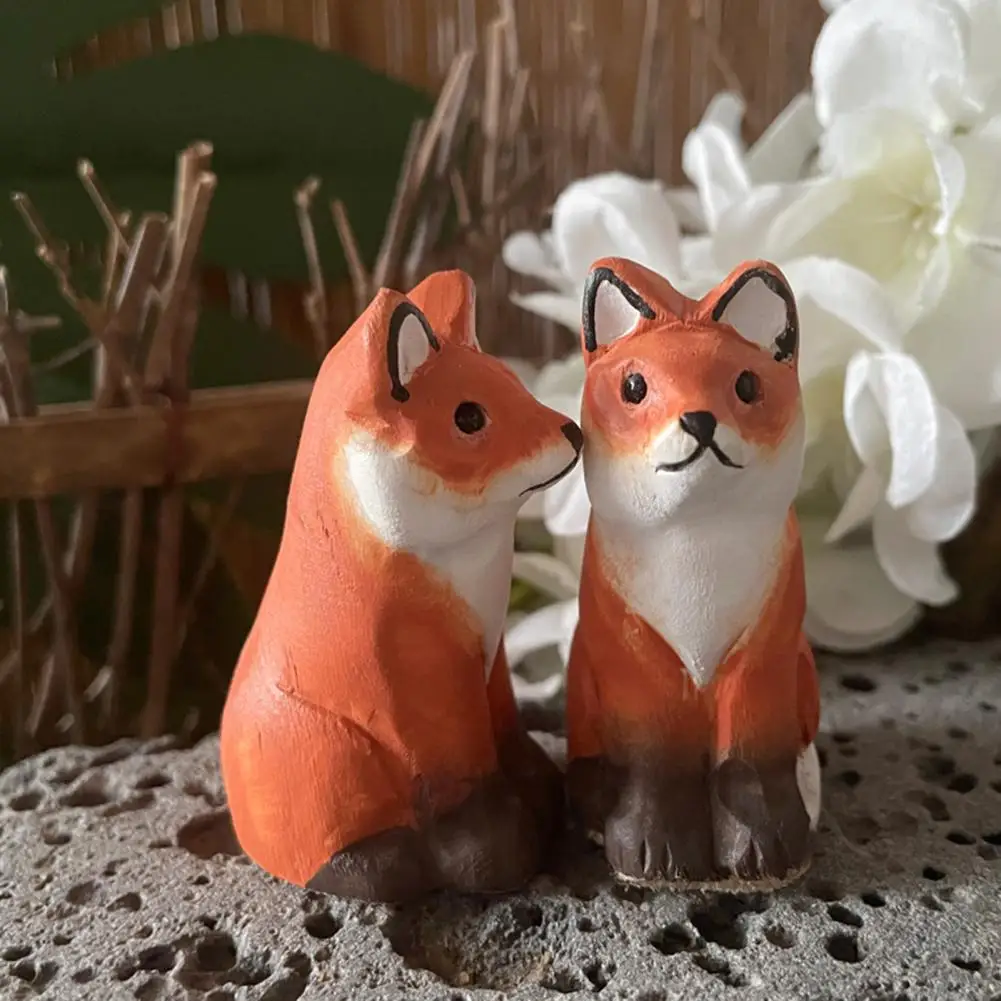 Holz-Fuchs-Figur Handgeschnitzte Fuchs-Skulptur Kleine Waldtier-Tischdekoration für Zuhause Büro Tisch Regal Dekor
