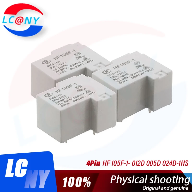 5Pcs Relays JQX-HF105F-1-005D-1HS HF105F-1-012D-1HS HF105F-1-024D-1HS 30A 250VAC 4PIN 5V 12V 24VDC 220A