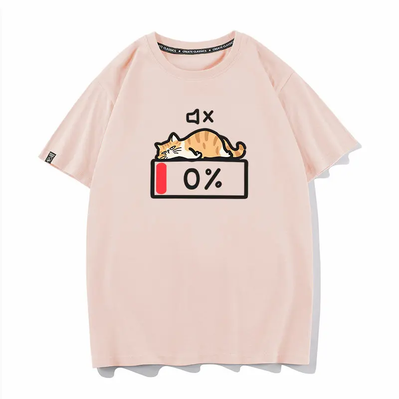 Electric Cat Fun Pure Cotton Printed Men's and Women's Fashion Trend Short Sleeve New Personalized Round Neck Casual T-shirt