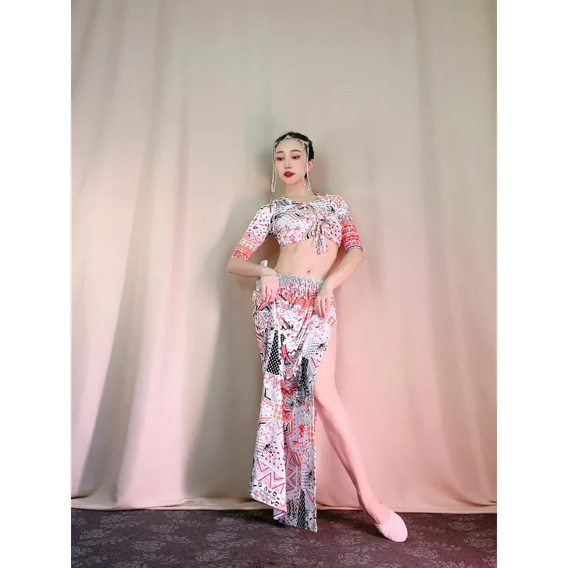 Costumi di danza del ventre personalizzati Abiti da ballo orientale Abiti da pratica Gonna lunga modale per principianti Set di colori Abbigliamento da lezione