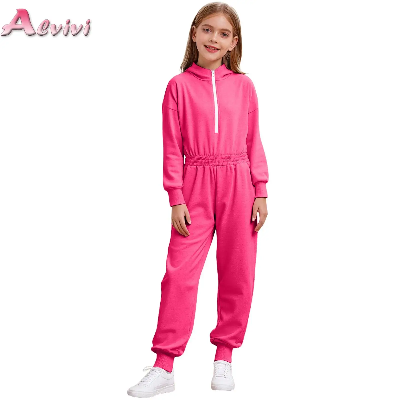 

Casual Hooded Jumpsuit For Kids Girls Front Zipper Long Sleeve Elastic Waist Sports Suit Teens 2025 Autumn Loose Jumpsuit Romper