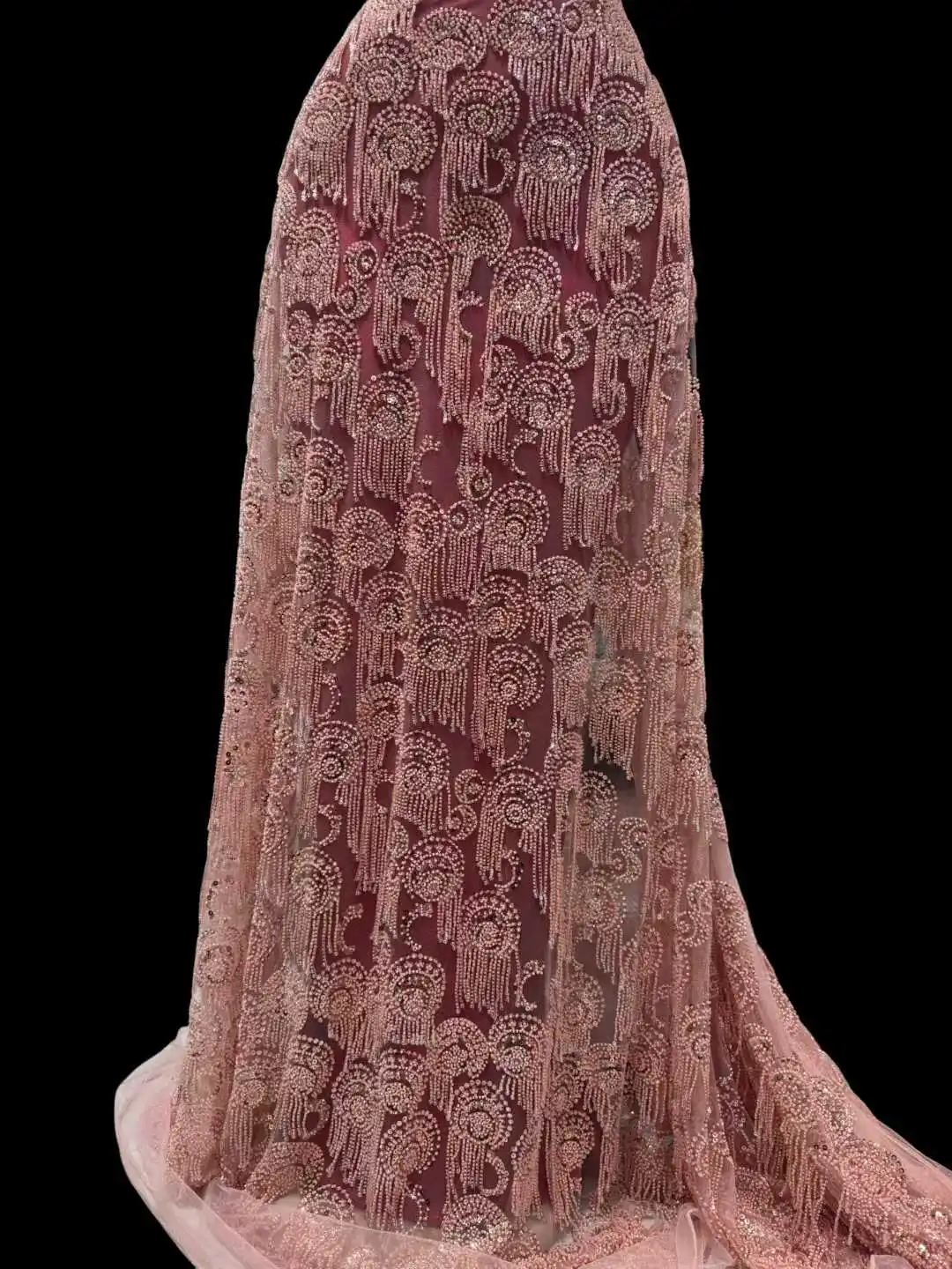  Luxury 3D Nigerian Fabric African Beaded Lace Fabric Embroidery Lace French Sequins Lace Fabric  tassels Mesh Lace For Party