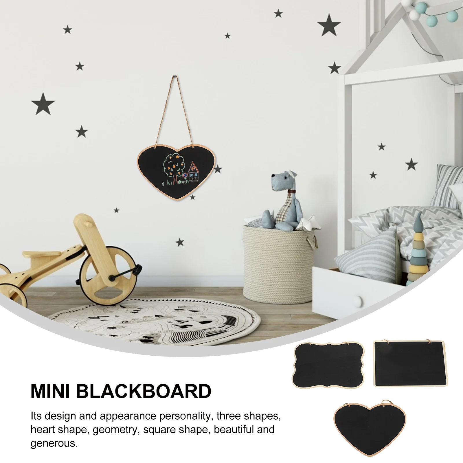 

3Pcs Wooden Mini Blackboard Heart Shape Hanging Message Board Erasable Writing Board Shop Memo Mini Blackboard