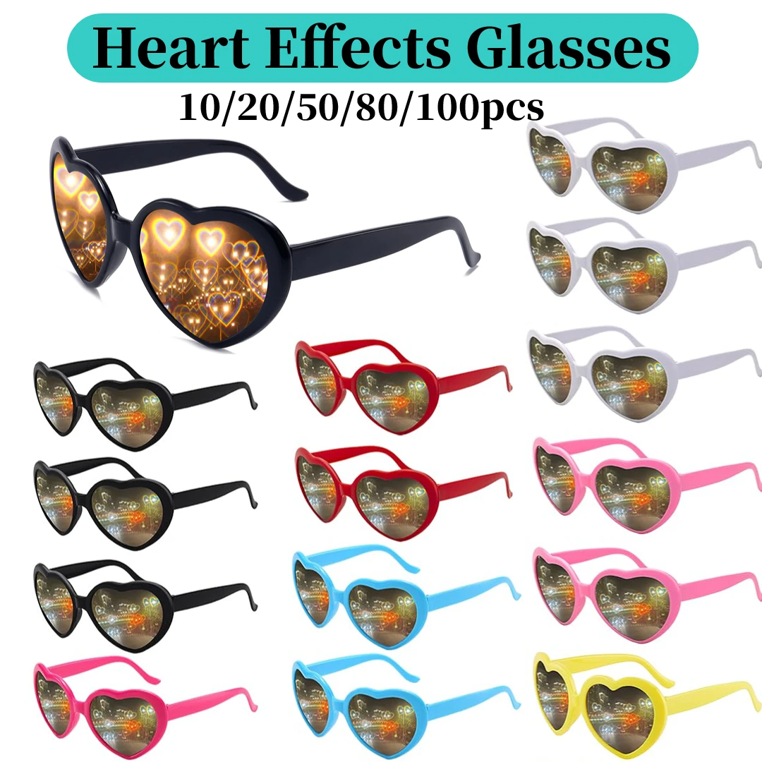 10-100PCS Heart Shaped Effects Glasses Love Diffraction Eyewear Light  Diffraction Sunglasses Rave Party Wedding Party Fireworks