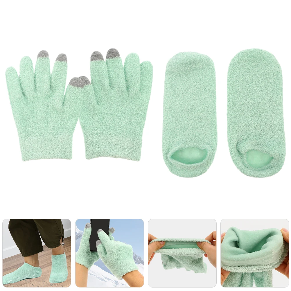 

Touch Screen Yarn Moisturizing Gloves Socks Set Spa Gel Socks For Dry Hands Feet Skin Care Light Green Winter Hand