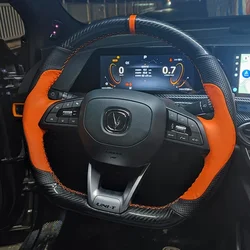 For Changan Unit Uni-t Stitch Black Suede Leather DIY Hand Sewn Steering Wheel Cover Interior Handle Cover