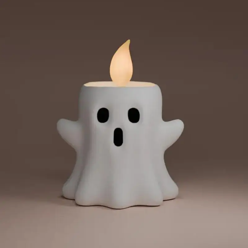 寝室、ミニチュアキャンドル、白色ライト、ハロウィーンアート用のフレームレスゴーストキャンドル