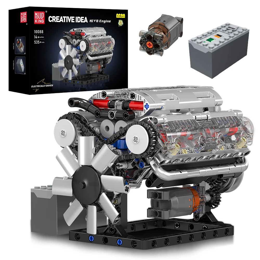 Mould King 10088 Technik-Auto-Baustein-Set, das motorisierte V8-Motormodell, Baustein-Auto, Baustein-Spielzeug, Kinder-Weihnachtsgeschenk