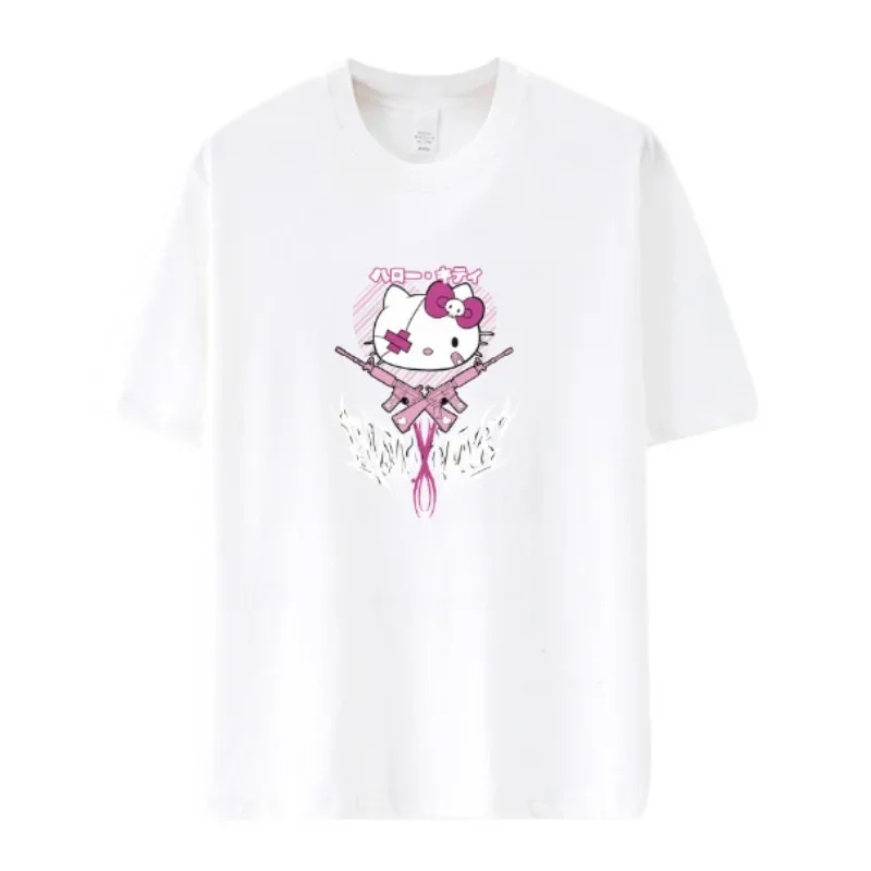 Loose Casual Short Sleeved Oversize T Shirt Men Women with the Same Paragraph Summer New Hello Kitty Print Y2k Top Women Clothes