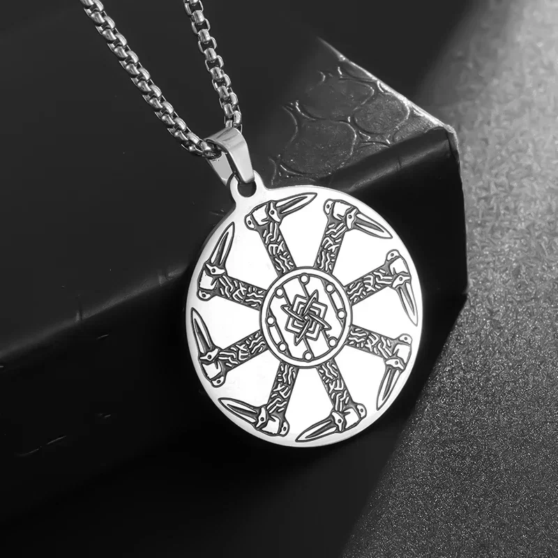 Stainless Steel Ethnic Style Slavic Wheel Sun Pendant Necklace Men's Personalized Punk Trend Cool Alternative Jewelry