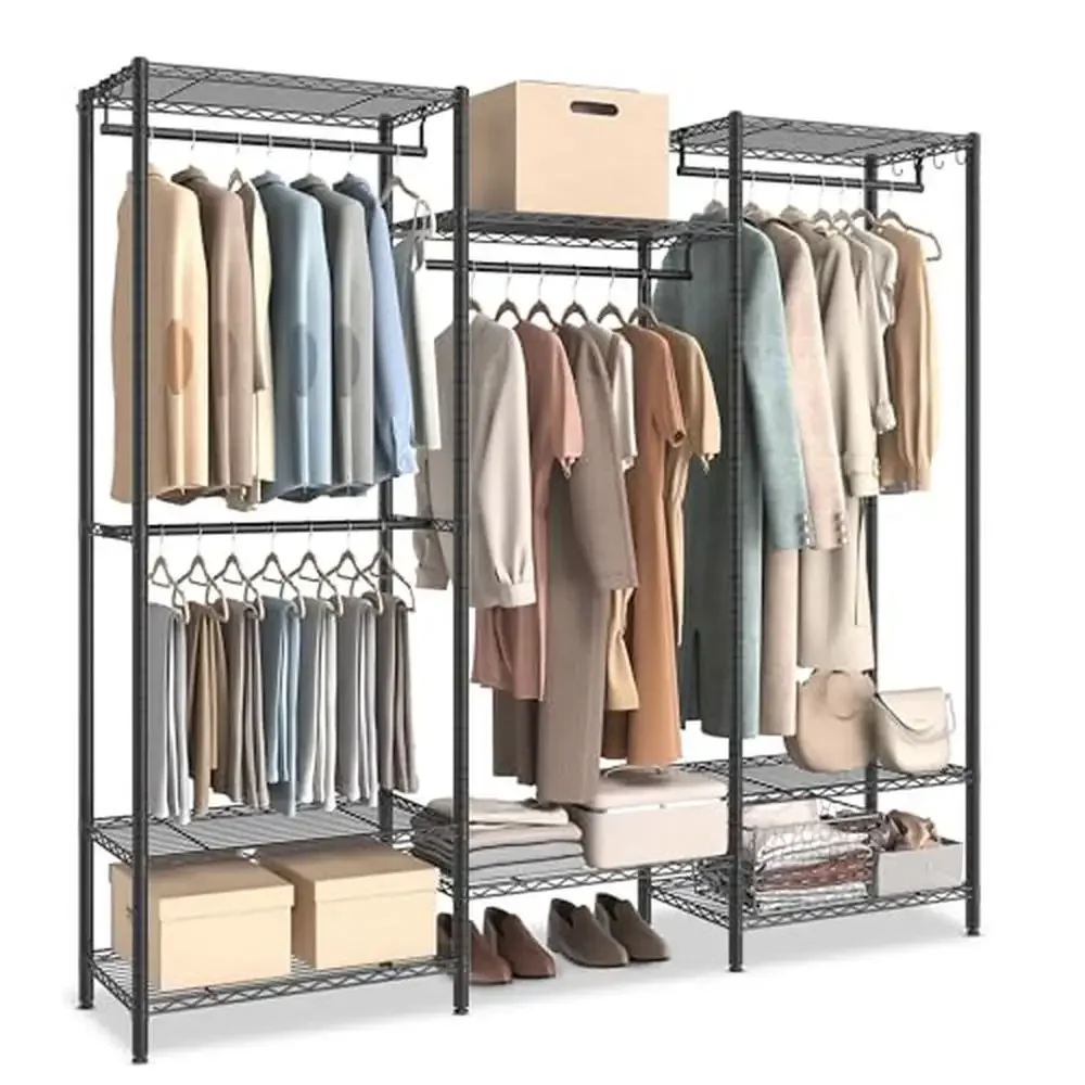Heavy Duty Portable Adjustable Metal Garment Rack with 4 Hanging Rails and 8 Shelves 484 lb Capacity Sturdy and Easy to Assemble