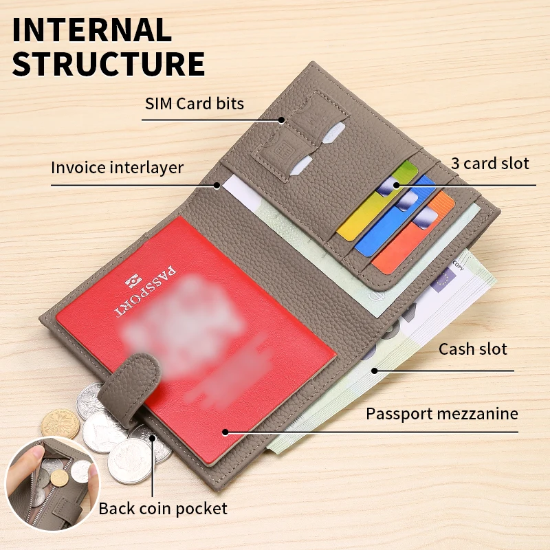 GERUOLA Portefeuille passeport ultra-mince en cuir pleine fleur pour homme avec porte-passeport, fentes pour cartes de crédit et poche pour monnaie zippée