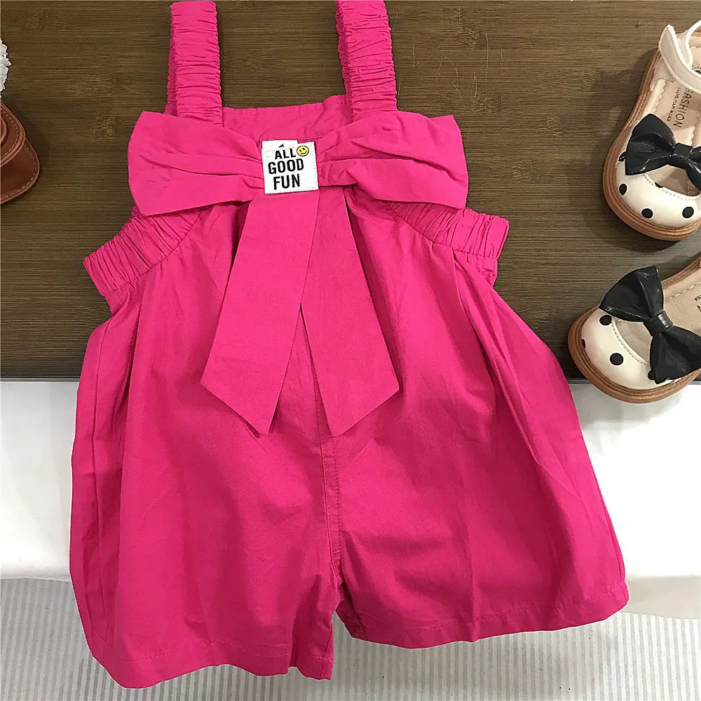 0-7Y Children\'s Clothing Set Summer New Girl Baby Cotton Letter Tank Top T-shirt Overall Pant Two Piece Set Korean