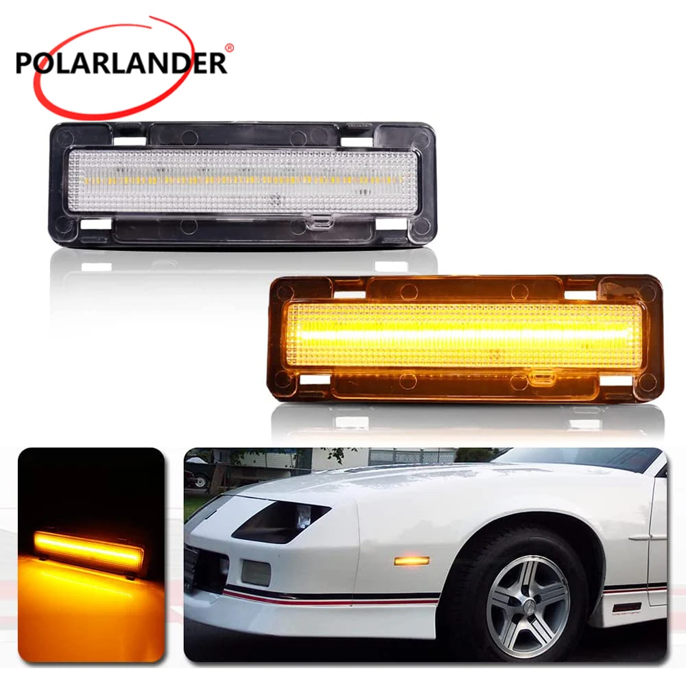 クリスタルクリアledサイドターンシグナル-シボレーカマロ1985-1992-ファイヤーバード1985-1992-アンバー18smd-8-30v対応