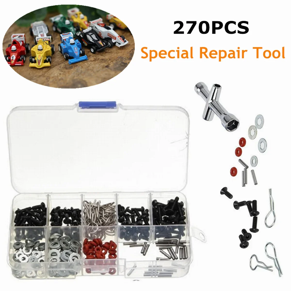 

270pcs Round Flat Screws Wrench pin shell buckle Box Tool Kit For 1/10 HSP RC Car DIY Repair Tool Accessories Set